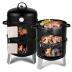 Black Double-Walled Cylindrical Charcoal Smoker Grill