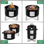 Black Double-Walled Cylindrical Charcoal Smoker Grill