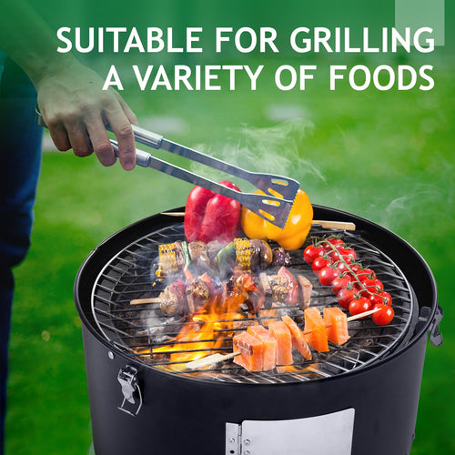 Black Double-Walled Cylindrical Charcoal Smoker Grill