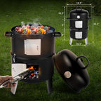 Black Double-Walled Cylindrical Charcoal Smoker Grill