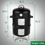 Black Double-Walled Cylindrical Charcoal Smoker Grill