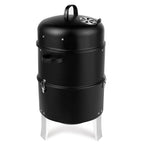Black Double-Walled Cylindrical Charcoal Smoker Grill